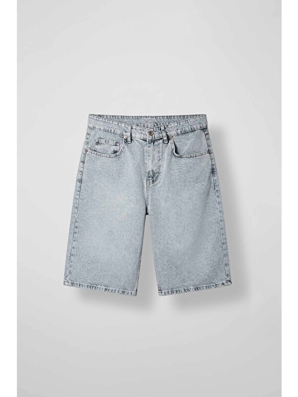 Abluka Online Erkek Baggy Jean Şort Buz Mavi