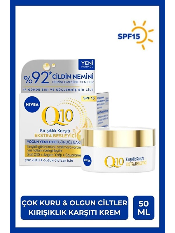 NIVEA Olgun ve Kuru Ciltlere Özel Kırışıklık Karşıtı Ekstra Besleyici Q10 SPF15+Gündüz Kremi 50ml