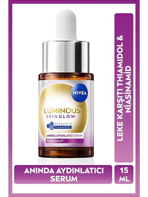 NIVEA Luminous630 Skin Glow Anında Aydınlatıcı Serum 15ml, Eşit Cilt Tonu, Thiamidol, Niasinamid, AloeVera