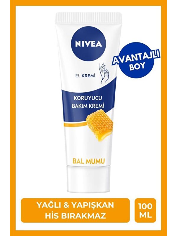 NIVEA Koruyucu El Bakım Kremi Bal Mumu 100ml, Nemlendirici, Yumuşak Cilt, Yağlı His Bırakmaz,avantajlı Boy