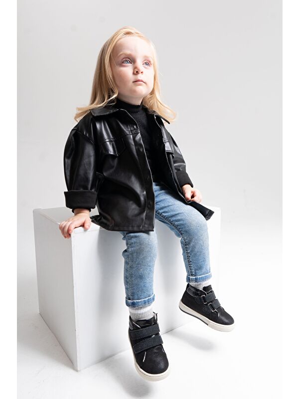 Kız Çocuk Siyah Hakiki Deri Suya Dayanıklı Anatomik Günlük Bot - Görsel 2