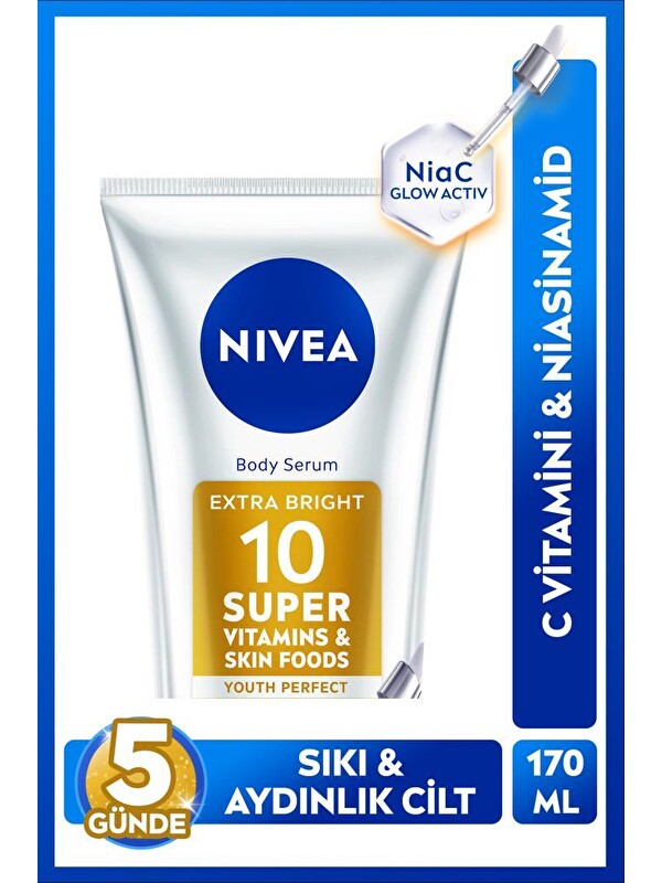 NIVEA Super10 Serum Etkili Vücut Losyonu SPF15 170 ml,Aydınlatıcı,Sıkılaştırıcı,Nemlendirici,C Vitamini