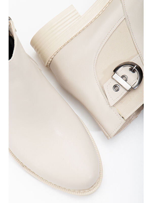 Tonny Black Bej Tonny Black Cilt Termo Kadın Ten Taban Yanı Lastikli Tokalı Kısa Topuklu Bot