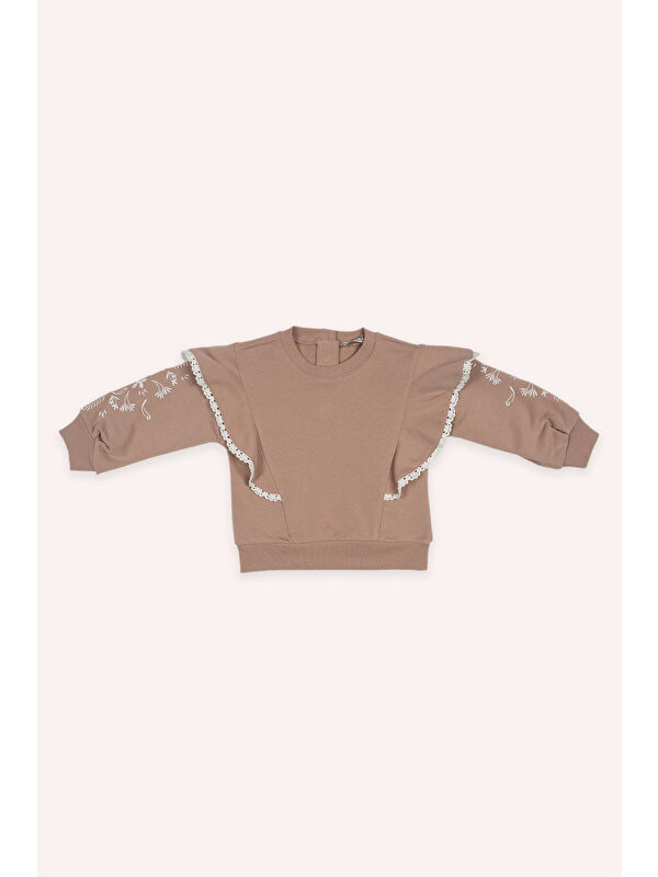 Panço Kız Bebek Nakışlı Gül Sweatshirt