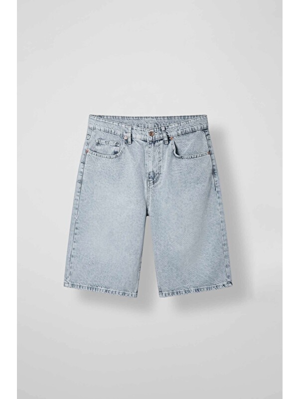 Abluka Online Erkek Baggy Bermuda Jean Şort Buz Mavi