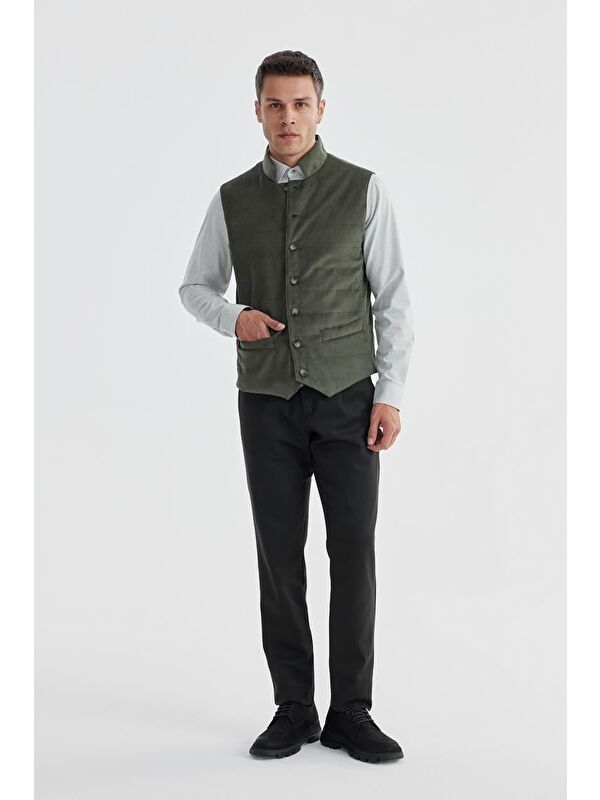 JAKAMEN Haki Hakim Yaka Çift Taraflı Slim Fit Yelek
