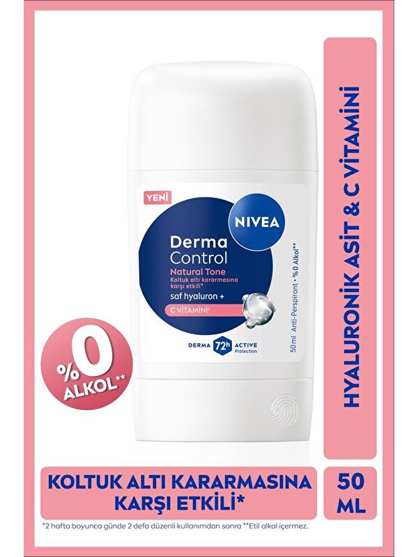 NIVEA Kadın Stick Deodorant Derma Control Natural Tone 50ml, Koltuk Altı Kararmasına Karşı, C Vitamini