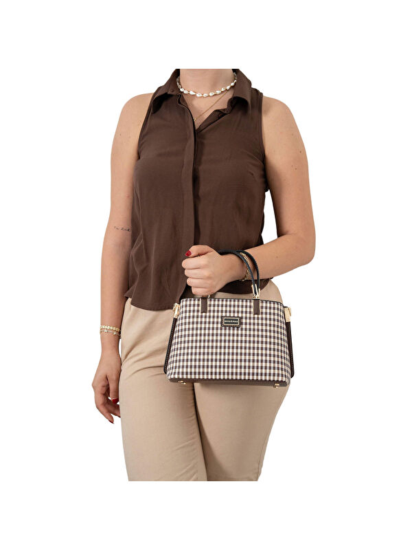 Silver Polo Kadın Kol Çantası 987-45742 SILVER POLO BAYAN ÇANTASI M191 KAHVE SARI-MAT KAHVE
