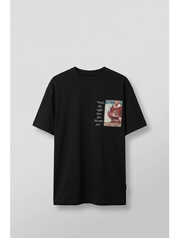 Abluka Online Erkek Oversize Oryantal 3D Sırt Baskılı T-Shirt Siyah