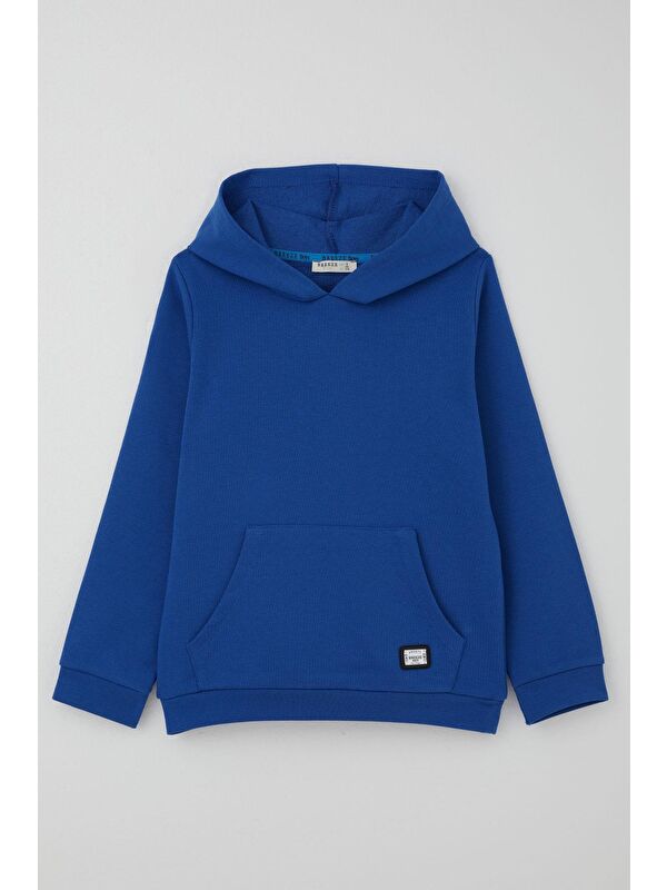 Breeze Erkek Çocuk Sweatshirt Kanguru Cepli Armalı Saks Mavisi (4-8 Yaş)