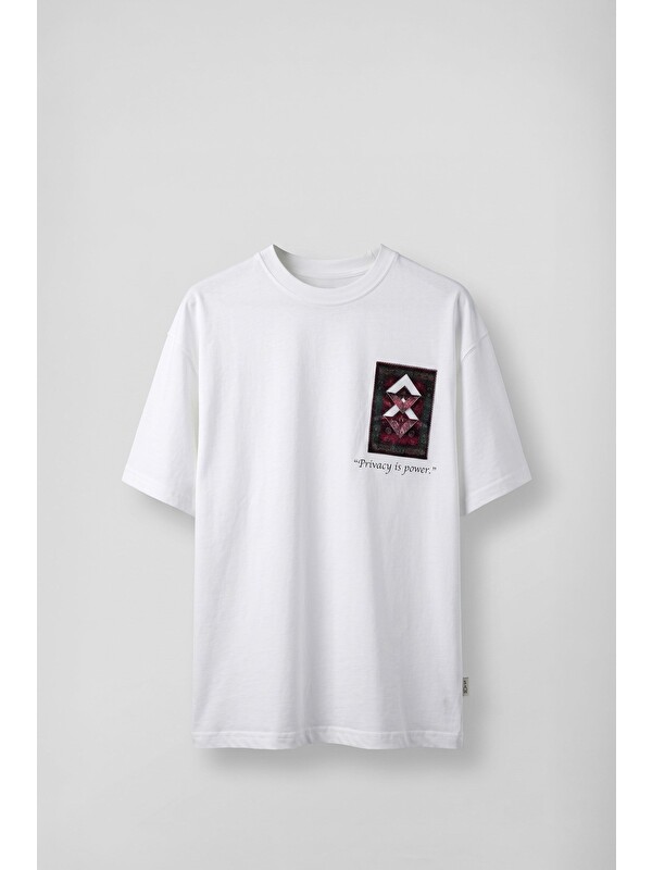 Abluka Online Erkek Oversize Kilim Desenli 3D Sırt Baskılı T-Shirt Beyaz