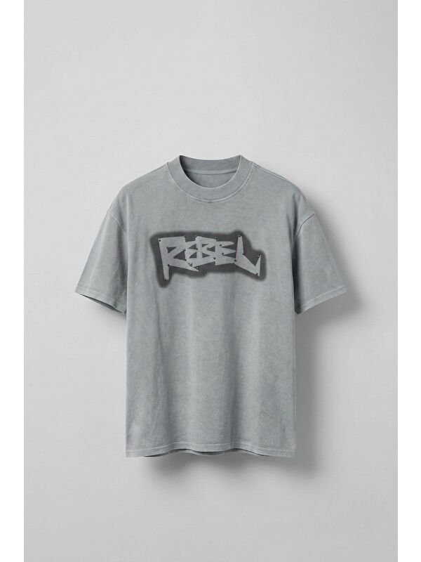 Abluka Online Erkek Baskılı Yıkamalı Premium Oversize T-Shirt Gri