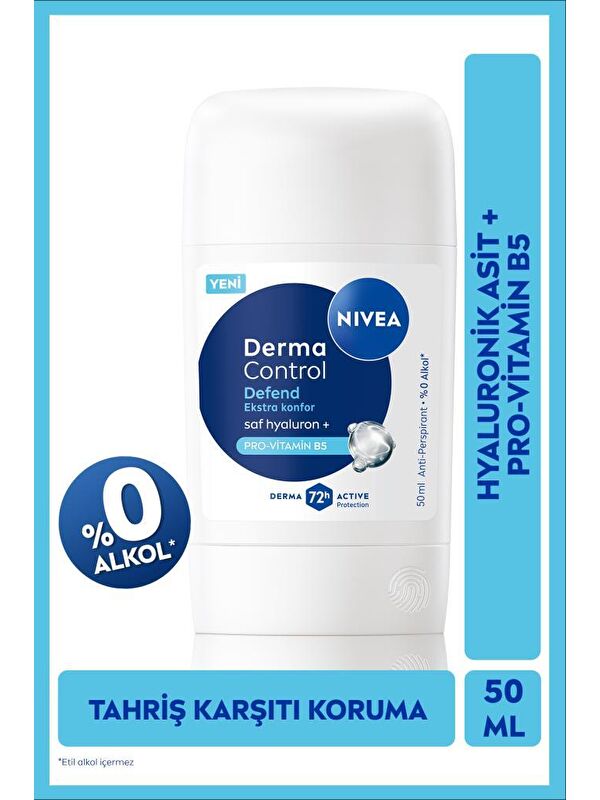 NIVEA Kadın Stick Deodorant Derma Control Defend 50 ml,72 Saat Koruma,Alkolsüz,Hyaluron,Pro Vitamin