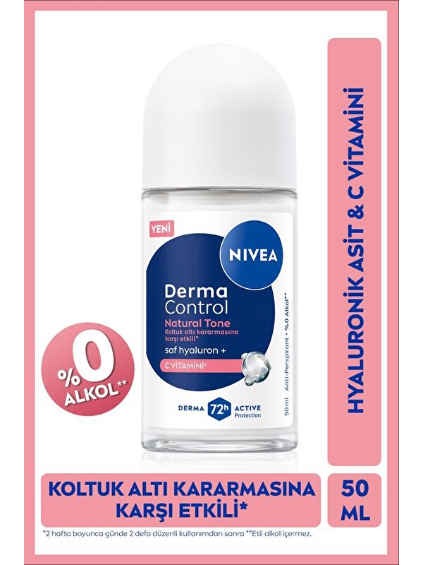 NIVEA Kadın Roll-on Deodorant Derma Control Natural Tone 50ml, Koltuk Altı Kararmasına Karşı, C Vitamini