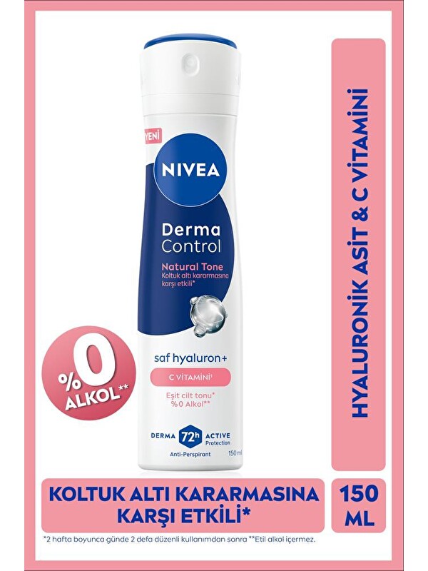 NIVEA Kadın Sprey Deodorant Derma Control Natural Tone 150ml, Koltuk Altı Kararmasına Karşı, C Vitamini