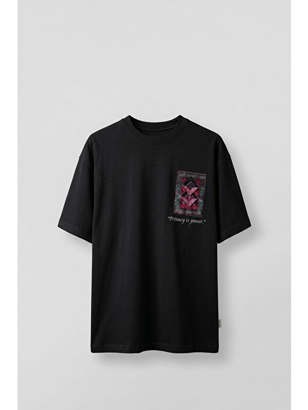 Abluka Online Erkek Oversize Kilim Desenli 3D Sırt Baskılı T-Shirt Siyah