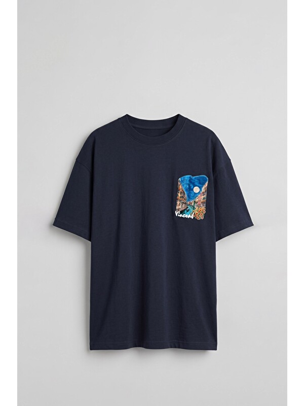 Abluka Online Erkek Oversize Venedik 3D Sırt Baskılı T-Shirt Lacivert