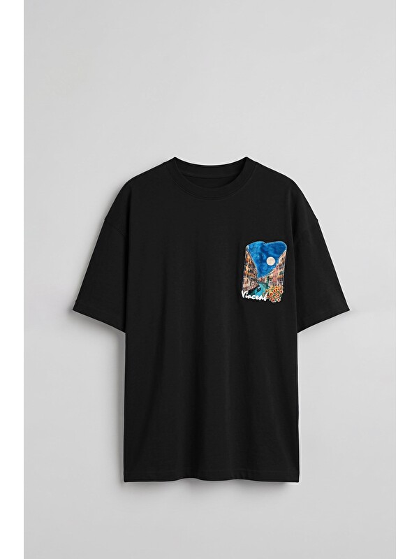 Abluka Online Erkek Oversize Venedik 3D Sırt Baskılı T-Shirt Siyah
