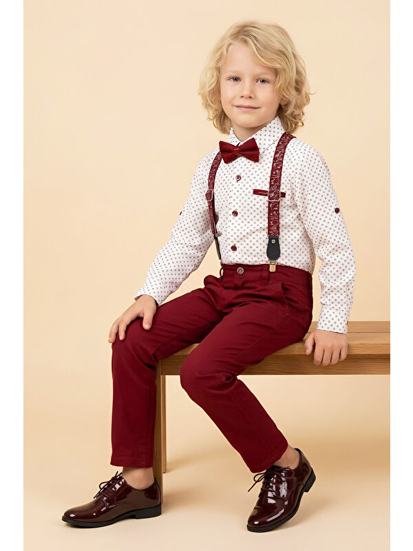 Modanino Erkek Çocuk 4'lü Takım Set (Pantolon+Gömlek+Askılı Kemer+Papyon) 12660
