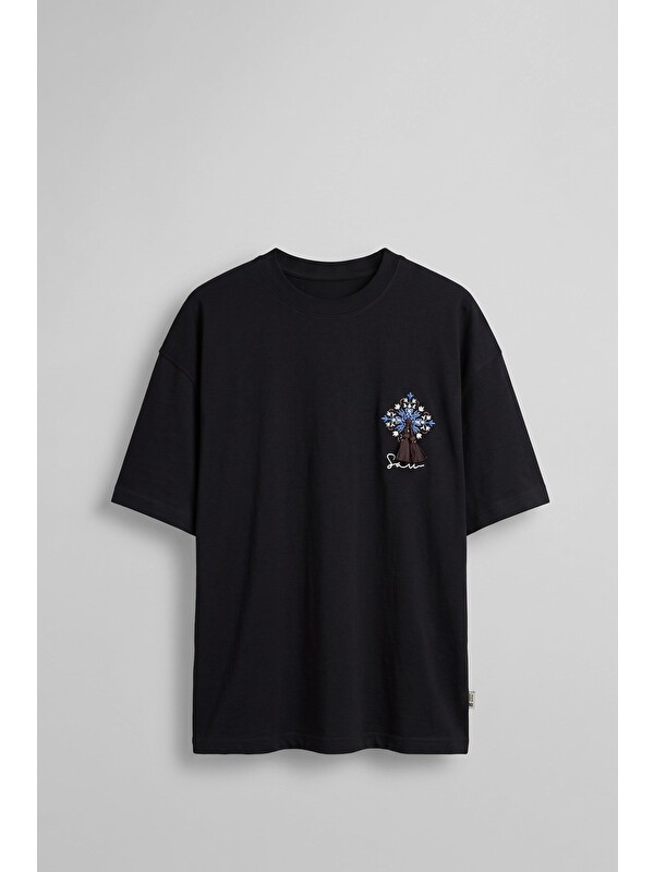 Abluka Online Erkek Oversize Bozkır Atı 3D Sırt Baskılı T-Shirt Siyah