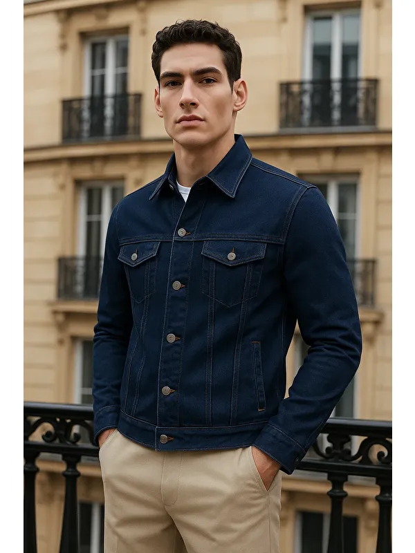 Comstar Erkek Günlük Mevsimlik Premium Trend Lacivert Jean Ceket