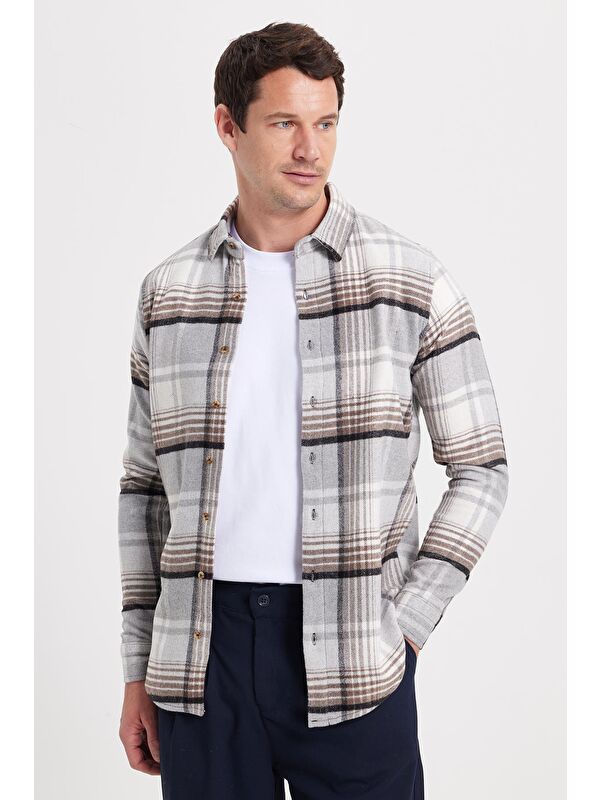 TUDORS Erkek Slim Fit Dar Kesim Kareli Kışlık Oduncu Gömlek