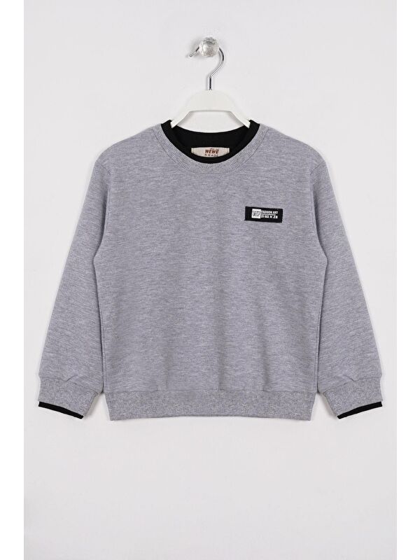 Zepkids Yakası Kaşkorse Detaylı Gri Renk Erkek Çocuk Sweatshirt