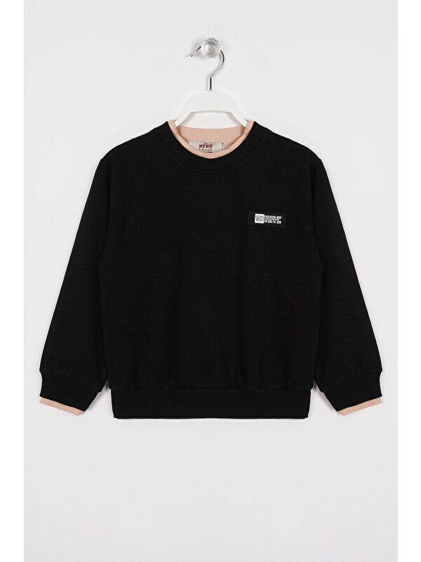 Zepkids Yakası Kaşkorse Detaylı Siyah Renk Erkek Çocuk Sweatshirt