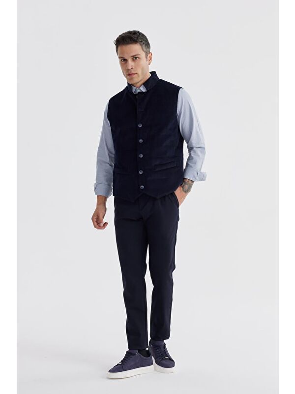 JAKAMEN Lacivert Hakim Yaka Çift Taraflı Slim Fit Yelek