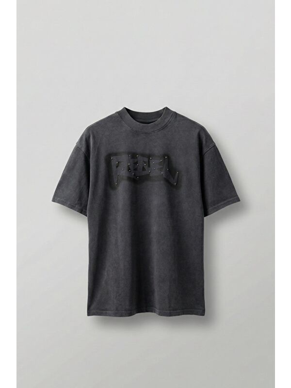 Abluka Online Erkek Baskılı Yıkamalı Premium Oversize T-Shirt Siyah