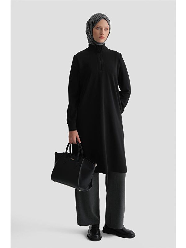 ARMİNE Fermuar Detaylı Basic Tunik Siyah