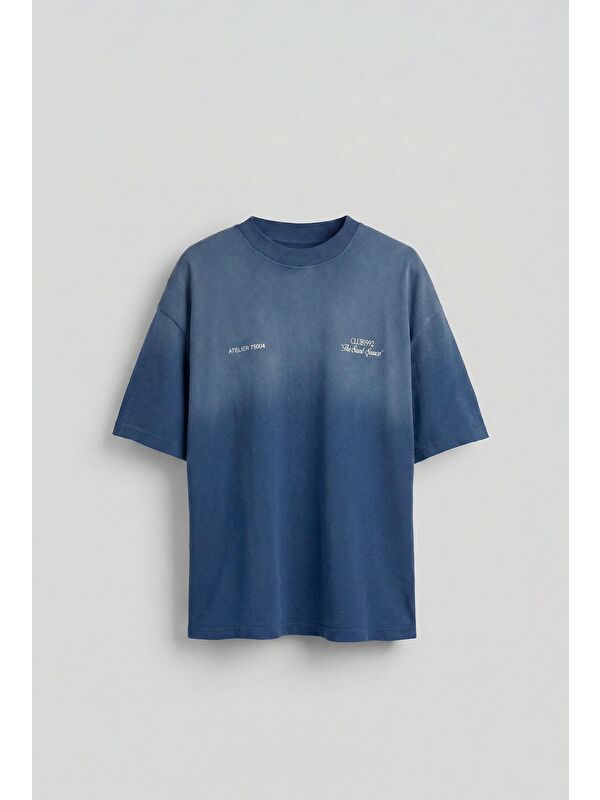 Abluka Online Erkek Yıkamalı Premium Kumaş Oversize T-Shirt Koyu Mavi