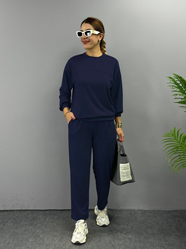 Jane's Kadın Uzun Kollu Bisiklet Yaka Viskon Iki Iplik Bluz Ve Pantolon Ikili Takım