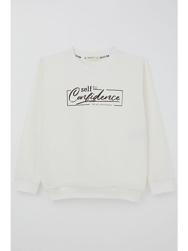 Breeze Erkek Çocuk Sweatshirt Yazı Baskılı Ekru (8-14 Yaş)