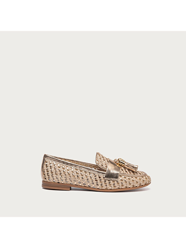 Frau Kadın Babet Ayakkabı 95K6 WOVEN LAMINATED LEATHER LOAFERS WITH TASSELS
