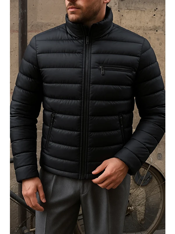 Comstar Erkek Kışlık Slim Fit Günlük Siyah Şişme Mont