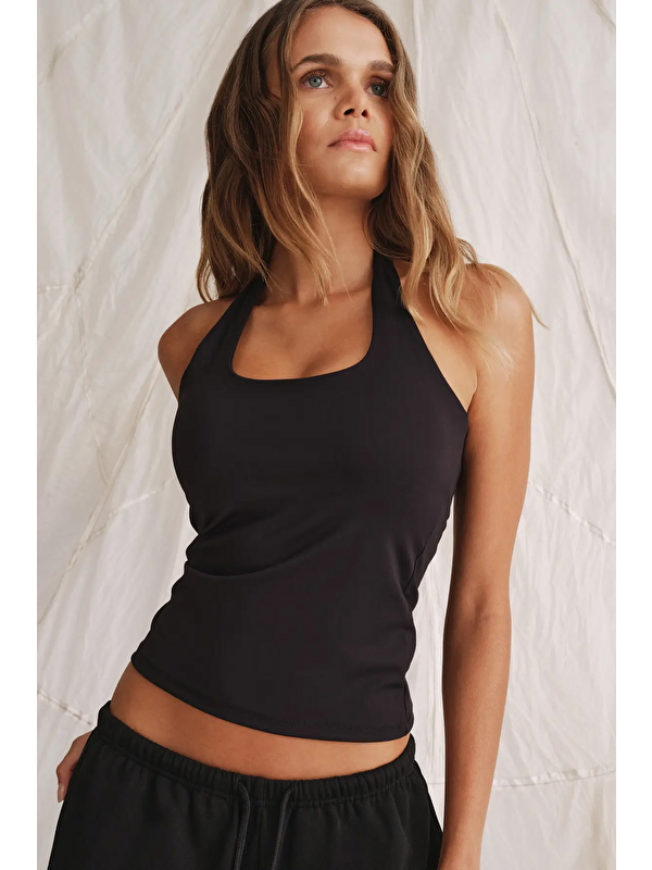 Madmext Siyah Halter Yaka Kadın Atlet Mg2680