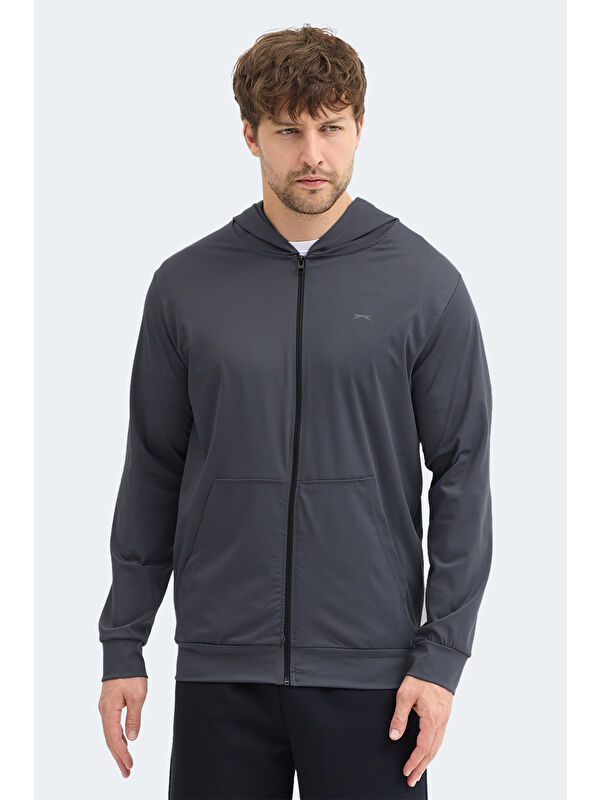 SLAZENGER KELENOR Erkek Kapüşonlu Cepli Koyu Gri Sweatshırt
