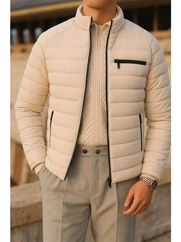 Comstar Erkek Kışlık Comfort Trend Günlük Krem Şişme Mont