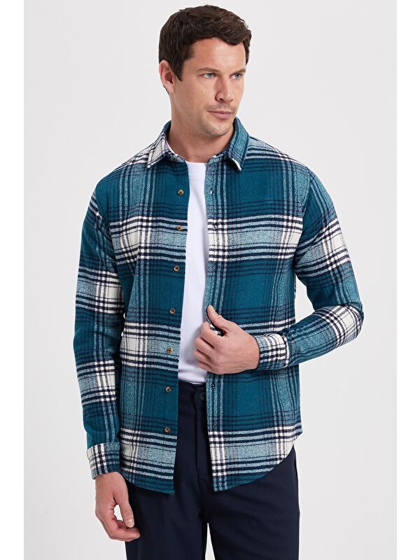 TUDORS Erkek Slim Fit Dar Kesim Kareli Kışlık Oduncu Gömlek