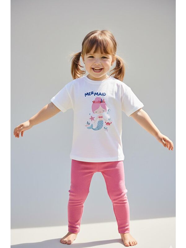 Monila Kız Çocuk Deniz Kızı Baskılı Tshirt ve Fitilli Tayt Takım
