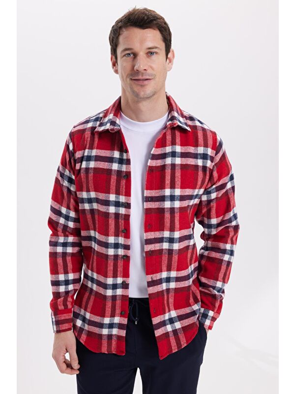 TUDORS Erkek Slim Fit Dar Kesim Kareli Kışlık Oduncu Gömlek