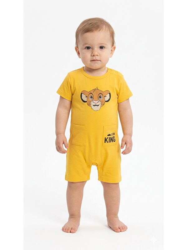 Kidex's Erkek Bebek Aslan Baskılı Tulum Yazlık Kısa Kol Pamuklu Şort Tulum 3-6-9-12 Ay