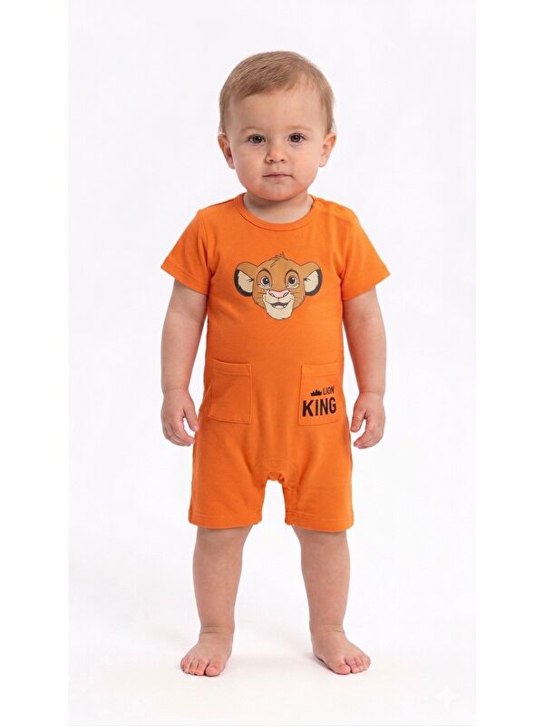 Kidex's Erkek Bebek Aslan Baskılı Tulum Yazlık Kısa Kol Pamuklu Şort Tulum 3-6-9-12 Ay