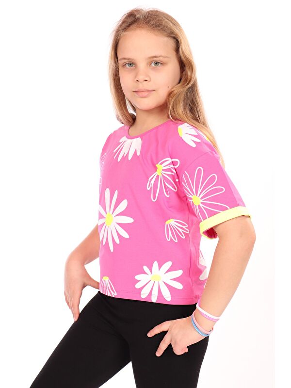 Toontoykids Kız Çocuk Komple Papatya Baskılı Tişört