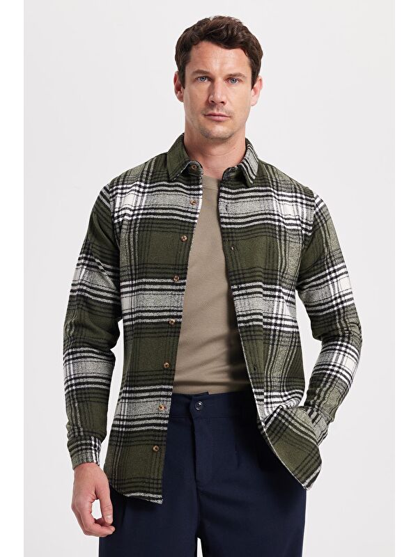 TUDORS Erkek Slim Fit Dar Kesim Kareli Kışlık Oduncu Gömlek