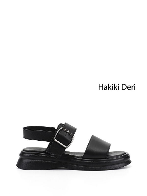 GÖNDERİ(R) Kadın SİYAH Tokalı Bantlı Hakiki Deri Sandalet