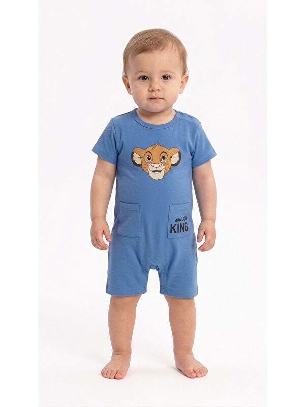Kidex's Erkek Bebek Aslan Baskılı Tulum Yazlık Kısa Kol Pamuklu Şort Tulum 3-6-9-12 Ay