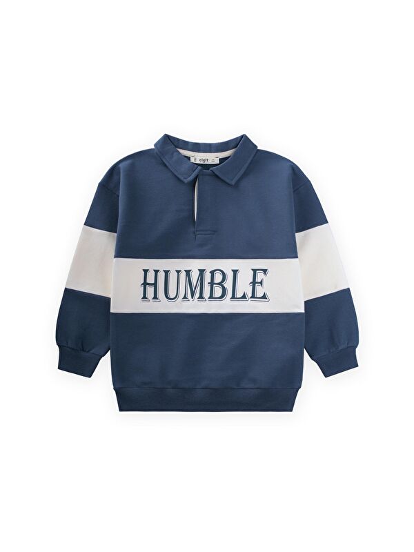 CİGİT Polo Yaka Baskılı Sweatshirt 4-12 Yaş Lacivert