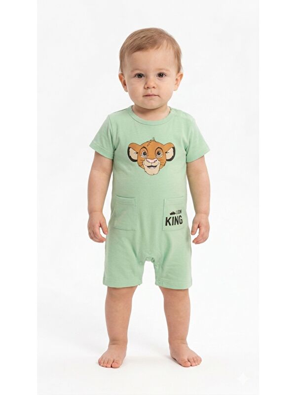 Kidex's Erkek Bebek Aslan Baskılı Tulum Yazlık Kısa Kol Pamuklu Şort Tulum 3-6-9-12 Ay